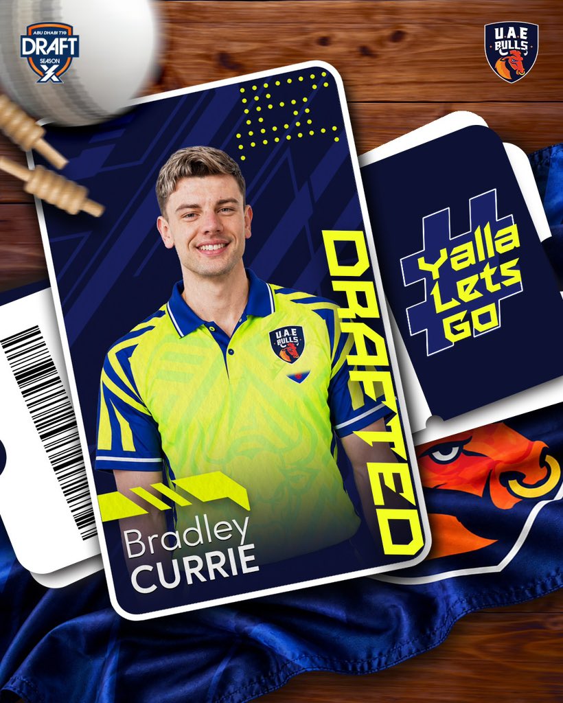 BullsT10_'s tweet photo. Changing the angle, adding the pace! 🔥

Bradley Currie joins the Bulls and brings a fresh left-arm option to our bowling attack.

#UAEBulls | #YallaLetsGo |  #AbuDhabiT10 | #CricketsFastestFormat | #InAbuDhabi

{UAE Bulls, Abu Dhabi T10, Draft 2026} https://t.co/Hcfq8Dyah2
