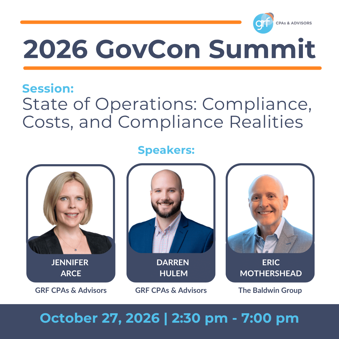 GRFCPAs's tweet photo. At GRF’s 2026 GovCon Summit, Sue Chon moderates a practical discussion with Jennifer Arce, Darren Hulem, and Eric Mothershead on SBA size standards, CMMC, wrap rates, HR, multi-jurisdictional operations, and accounting.

https://t.co/OjIWtO0DdG https://t.co/Z8XgKF7ZKa