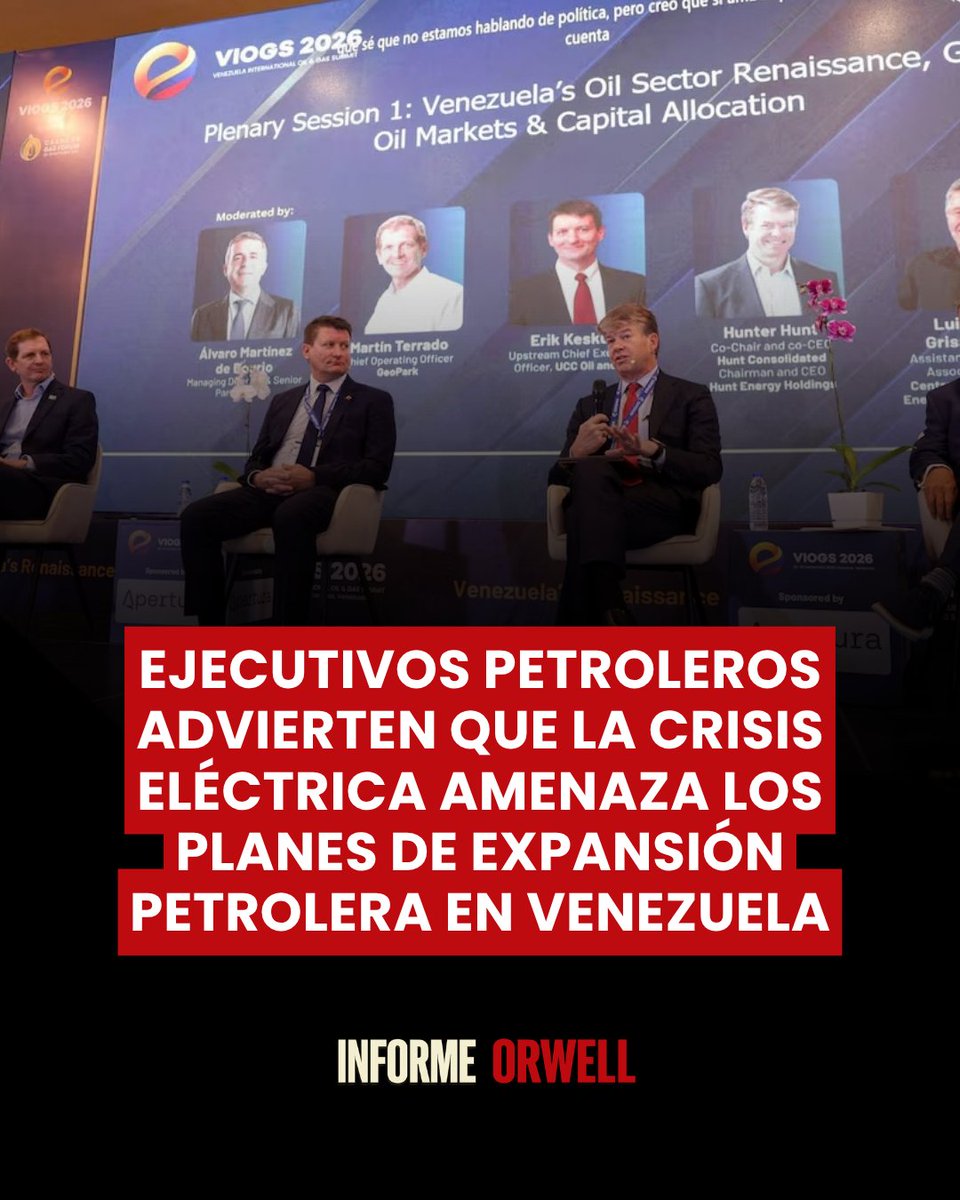 InformeOrwell's tweet photo. 🚨🇻🇪 | Ejecutivos petroleros reunidos en Caracas advierten que Venezuela difícilmente podrá ejecutar los grandes proyectos de petróleo y gas previstos mientras no resuelva su crisis eléctrica, según Reuters.

El país mantiene un déficit superior a 1.500 MW y apenas alrededor del 40% de su capacidad instalada de generación eléctrica está disponible. En varias regiones, los apagones ya alcanzan hasta 10 horas diarias.

La CAF estima que recuperar y modernizar el sistema eléctrico requerirá alrededor de $5.000 millones. El problema es especialmente crítico porque los nuevos desarrollos petroleros de la Faja del Orinoco necesitarán todavía más electricidad.