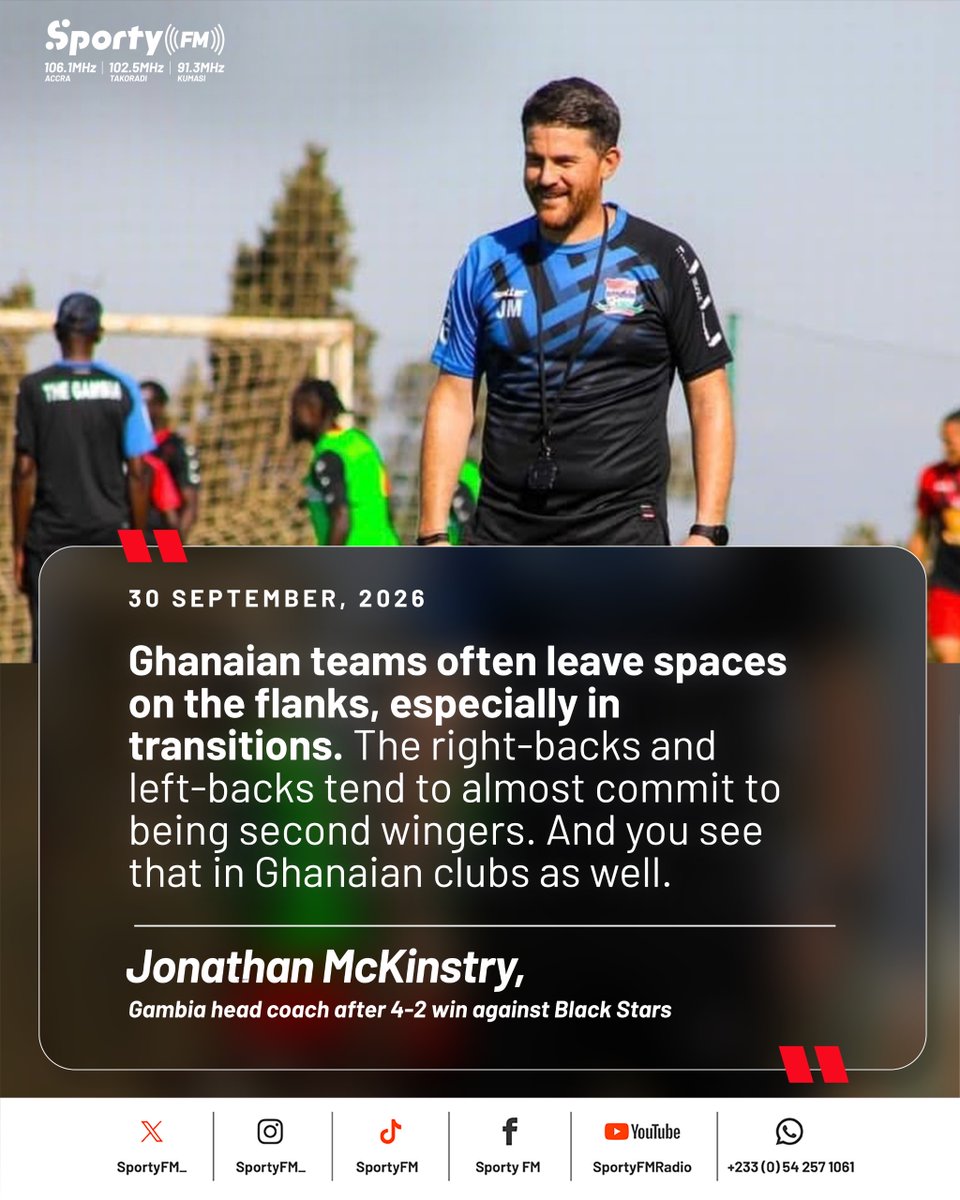 SportyFM_'s tweet photo. Gambia coach Jonathan McKinstry delivers damning assessment of full-backs trained in Ghana. 🗣️ 

#SportyFM https://t.co/t7mIqwdGMm