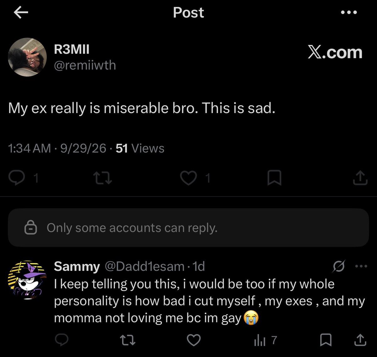 Uvanisqx's tweet photo. also remii allowing her predatory girlfriend to keep speaking on this situation is crazy.
if you wanna get down to petty insults about her issues, remii’s personality also revolves around her own mom not wanting to be in her own life. her dad constantly kicked her out. https://t.co/z4l9xwhXt1