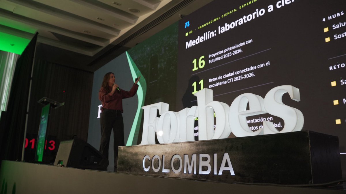 Ruta_N's tweet photo. Estamos en el Foro Forbes Antioquia 2026. 🧵

Nuestra directora, Carolina Londoño, presenta la primera radiografía del Distrito: en el Panel "La ruta de Medellín hacia la innovación".

¡La radiografía muestra las capacidades con las que Medellín compite desde el conocimiento!

@forbescolombia 💡