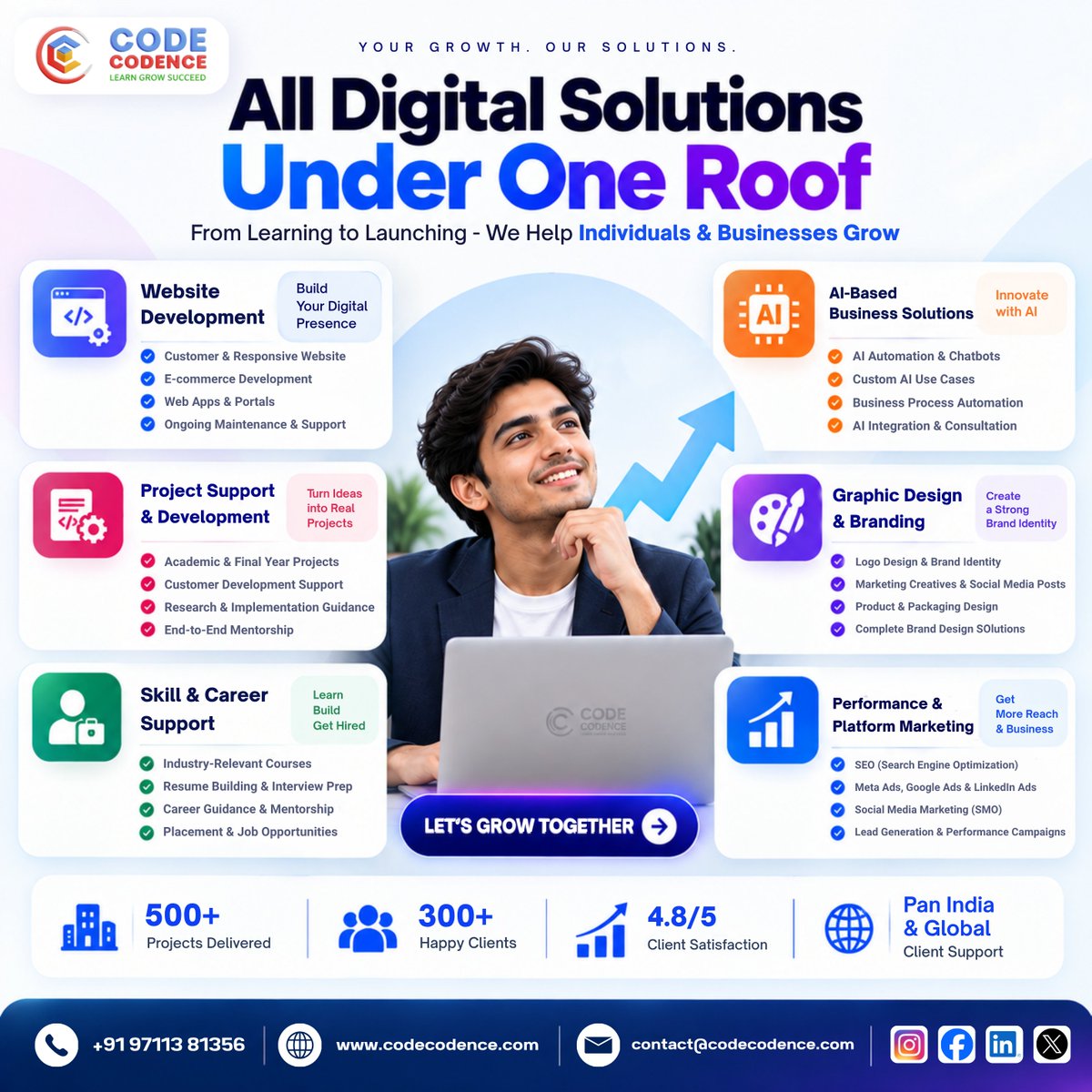 CodeCodence's tweet photo. All Digital Solutions Under One Roof🚀

YOUR GROWTH. OUR SOLUTIONS.

From Learning to Launching - We Help Individuals &amp; Businesses Grow

Website Dev | AI Solutions | Project Support | Graphic Design | Skill &amp; Career | Performance Marketing
500+ Projects | 4.8/5
#DigitalSolutions https://t.co/2BInCsk7zQ