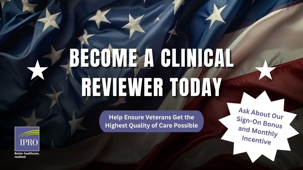 IPROorg's tweet photo. Do you have a passion for healthcare and a calling to help our nation's veterans and other vulnerable patients?

If you do, take a closer look at our Clinical Reviewer opportunities.

Learn more by visiting https://t.co/kZTPRTHKNo or by calling (888) 404-6285. https://t.co/vdjM38G8S9