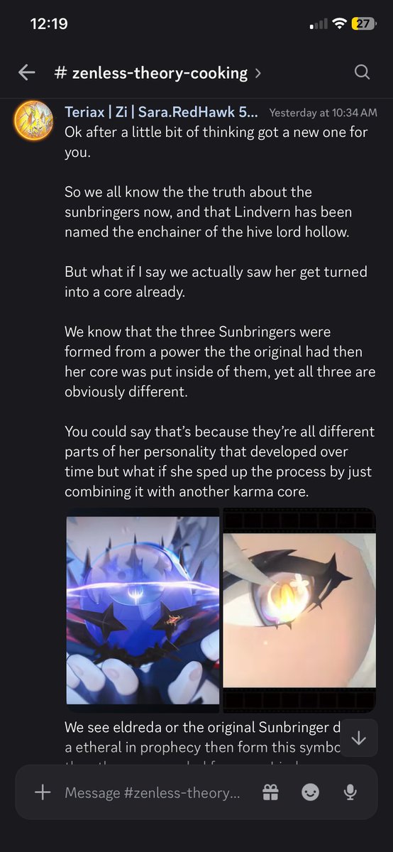 TraeGiggers's tweet photo. So I’ve got a theory about the Sunbringers in ZZZ I really want to share, this will probably be disproven fairly quickly but thought I’d share it before that.  Theory is mine in a discord server, rest can be seen on the thread. #ZenlessZoneZero‌ https://t.co/Cp4oAIsVvS