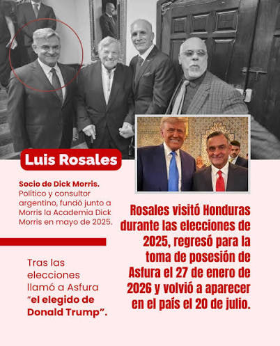 JulianMaciasT's tweet photo. Tanto Dick Morris como Luis Rosales participaron con Cerimedo en campañas como la de Honduras de Asfura con el apoyo de Trump. Tanto José Luis Espert como Luis Rosales se sumaron a apoyar a Milei, incluso Espert fue como nº1 en su candidatura y tuvo que renunciar por narco. https://t.co/O0Yb5pro5M