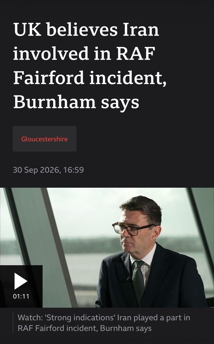 BethWilliam2026's tweet photo. @TRobinsonNewEra Let’s see if terrorist Islamic regime is behind this as well. @andyburnham finally confessed that Islamic regime was behind the RAF Fairford terrorist attack. So let’s see who was behind this attack 😉  Bibi let’s Finish the Job.💪🏼🤍💙@WhiteHouse @IsraeliPM @IDF https://t.co/sQ6wil19uy