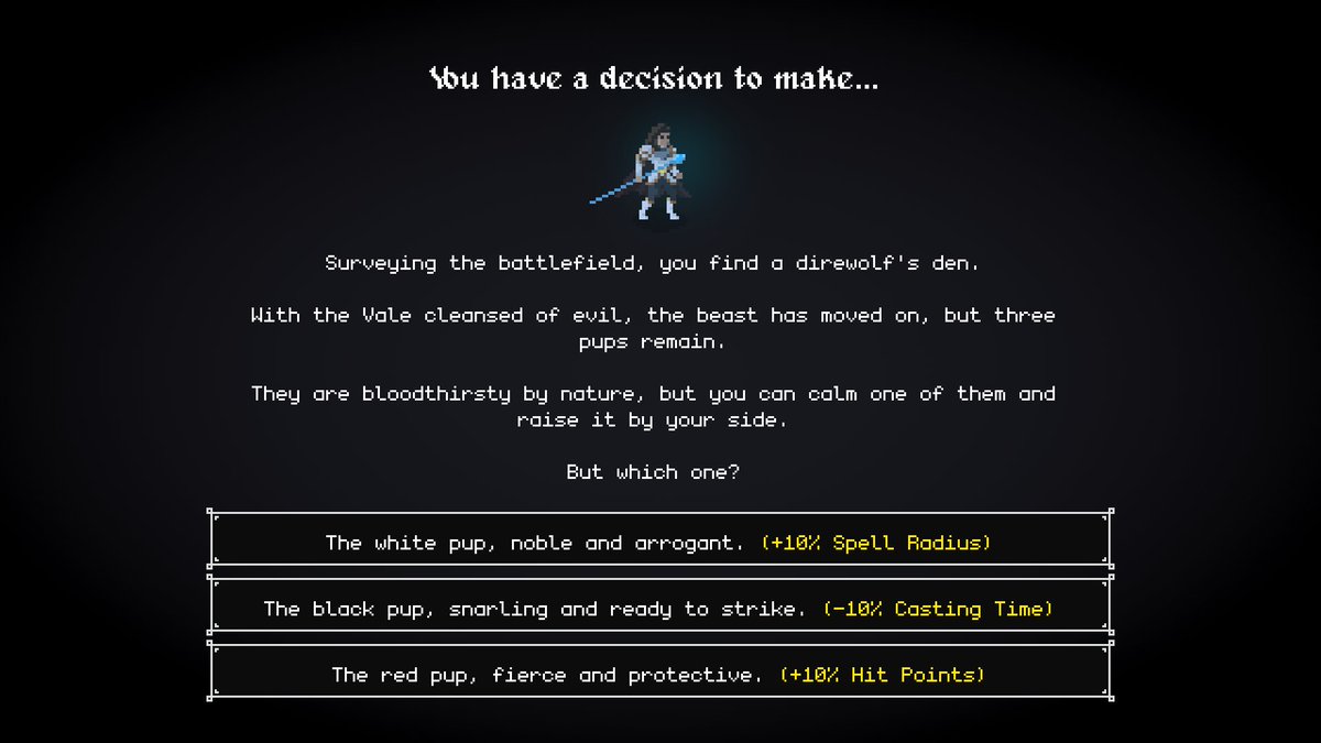 AlfredBaleyDev's tweet photo. The undead army awaits. You can only bring ONE companion.

Which direwolf pup are you raising? 👇

#indiegame #gamedev #wishlistwednesday https://t.co/a2ytcLHTMA
