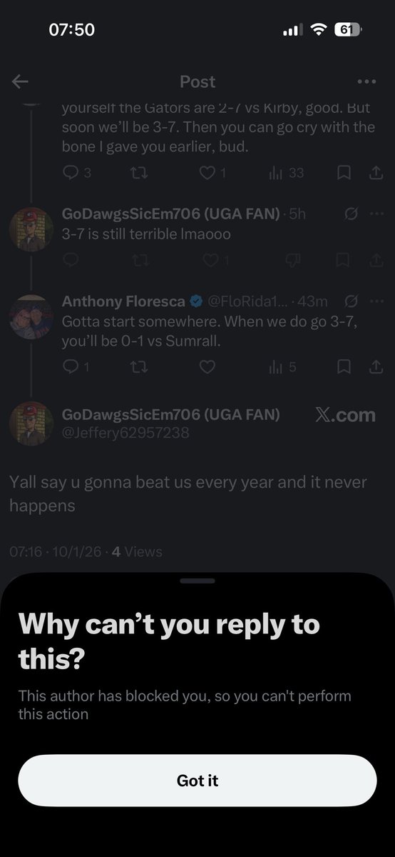 FloRida1105's tweet photo. UGA fans can’t handle trash talking. Isn’t that what college football is all about? https://t.co/1Ir6GhMfZL