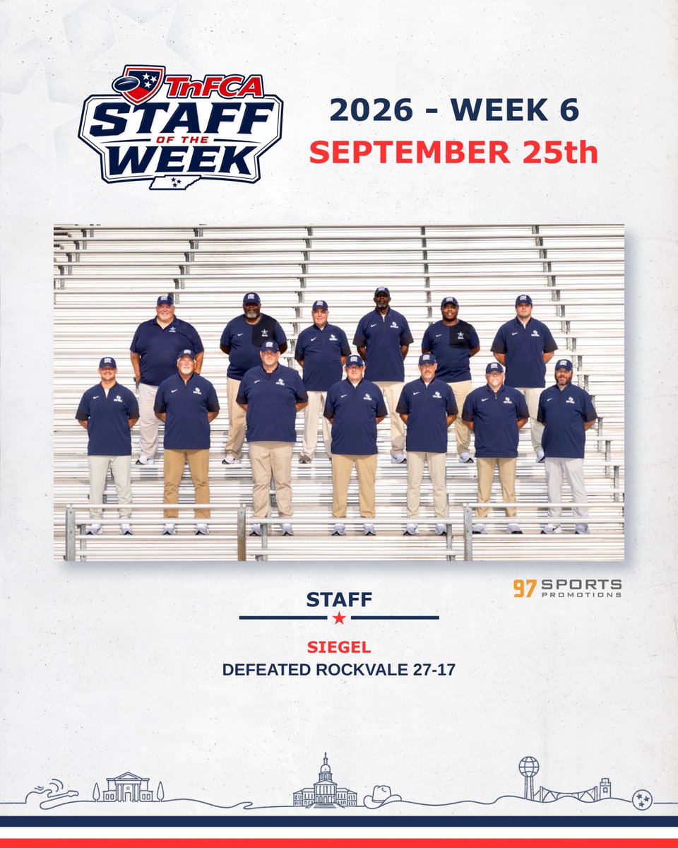 TFCAFootball's tweet photo. Staff | Week 6
Sponsored by: @97_sports 
@StarsFootball 

@NashvillePreps @TnVarsity @5StarPreps @CSmithScout @PrepRedzoneTN @StephenHargis @Tpalmateer83 @615Preps @OTB423 @prepxtra https://t.co/0R3Q483iSW