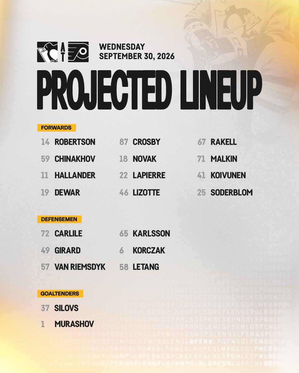 penguins's tweet photo. Tonight's lines 👇 https://t.co/cGvb2nQ4G9