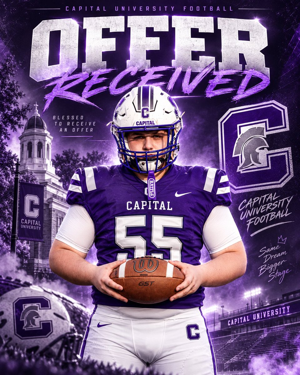 LukeGorzelsky55's tweet photo. A long way to go, but super excited and blessed to have received my first offer to continue my playing career at the next level with @CapitalU_FB  thank you @Coachcalexander  @CoachFoos  and @alangford66 look forward to talking to you more about Capital! And see you Oct. 24th for the Game Visit. 
#StayFaithful #KeepGrinding #OlineProud