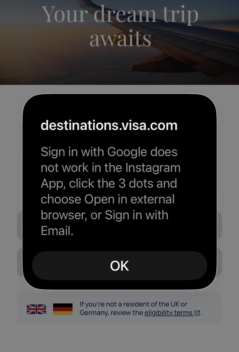 jamsandwich's tweet photo. Love to see the failed #UX of big brand campaigns. Can’t enter completion advertised on instagram because instagram browser doesn’t allow Google login. 

Doh. 

@Visa @VisaUK #badux #testing #qatest https://t.co/npQh1Ejckf