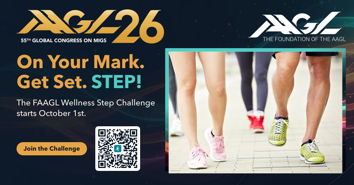 AAGL's tweet photo. The #FAAGL Wellness Step Challenge starts Oct 1st and continues through the end of #AAGL26. No fee to participate, but donations to the FAAGL of any amount are appreciated. Download the app here https://t.co/QDla044ONO and join the #AAGL26Wellness group. #AAGL #MIGS #CBGF https://t.co/eXFyuvWXj0