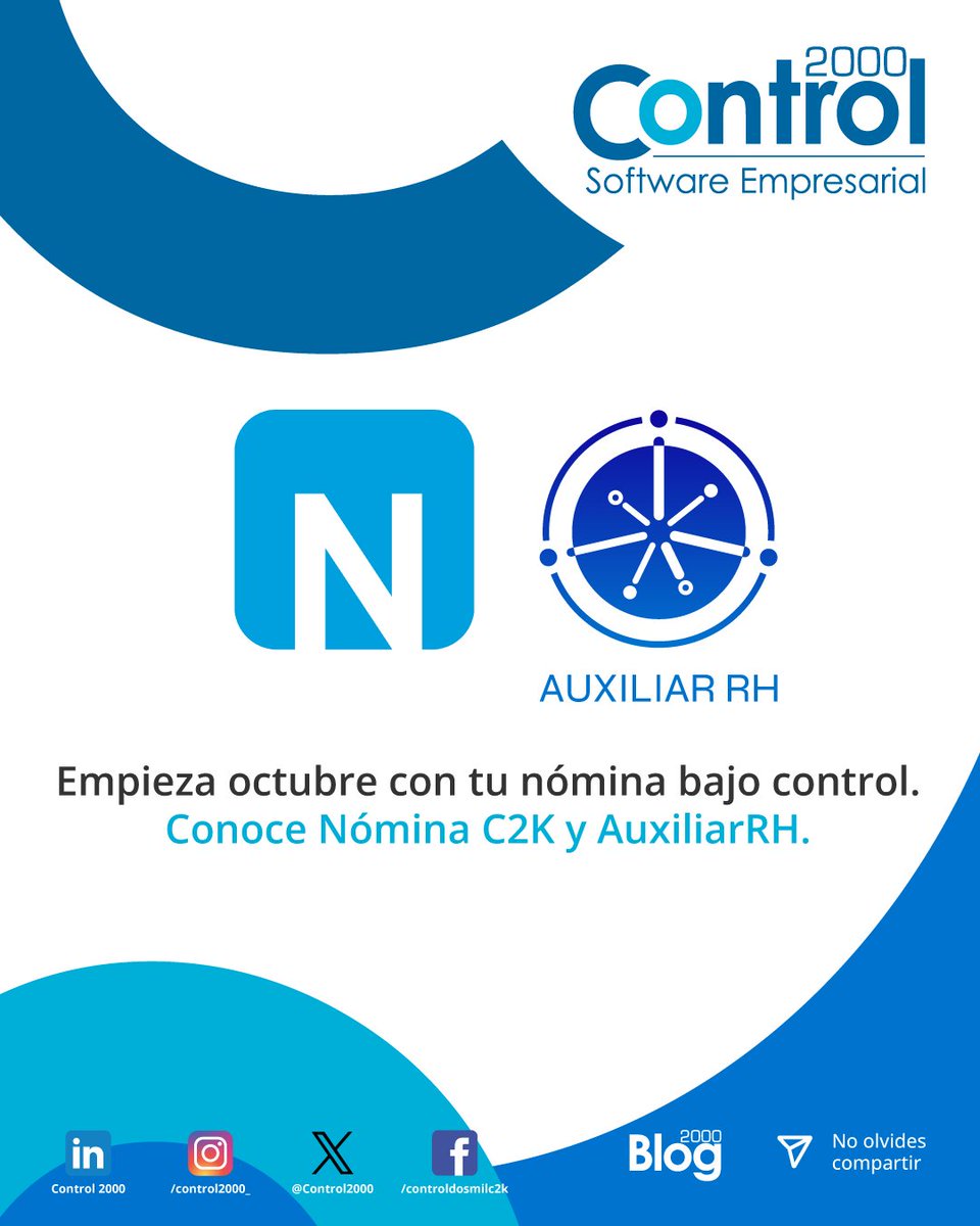 Control2000's tweet photo. Agenda tu demo y conoce ambos sistemas en acción. 🤠
https://t.co/7oKds75sAe ✅

#NominaC2K #AuxiliarRHC2K #Control2000 https://t.co/SHjJTqklWz