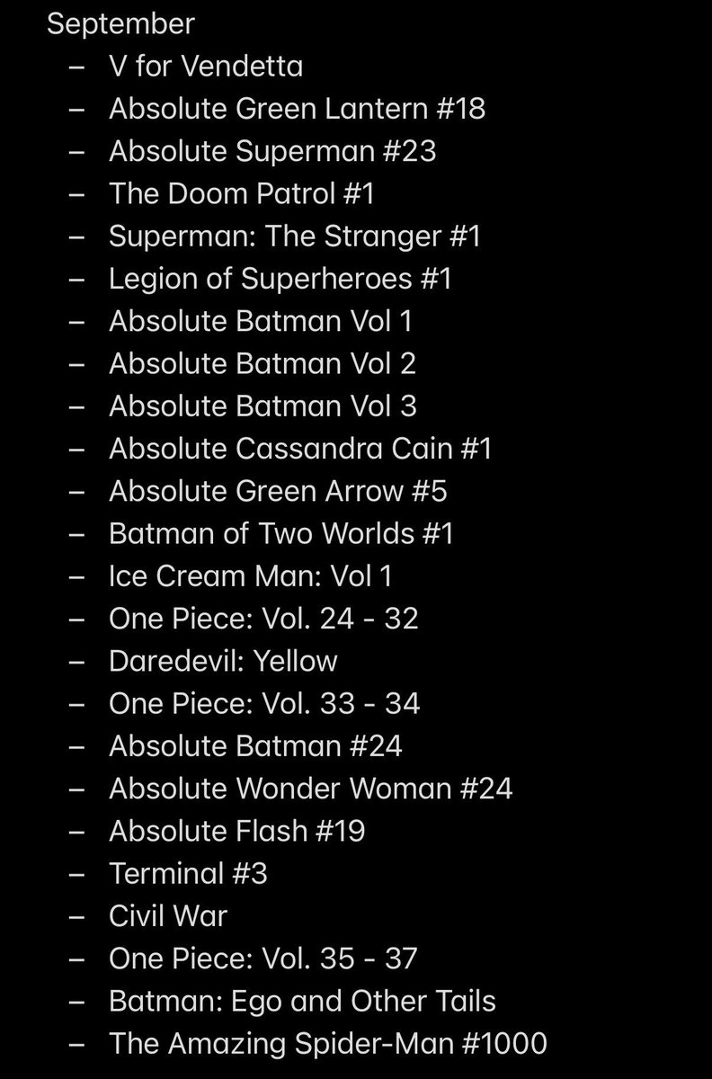 burnedntoasted's tweet photo. With September ending this is what I read throughout the month!

This month I branched out and got some more singles and loved it.

My top three highlights were Doom Patrol, Superman: The Stranger, and Absolute Cassandra Cain, excited for October! https://t.co/qo14UTWLNb