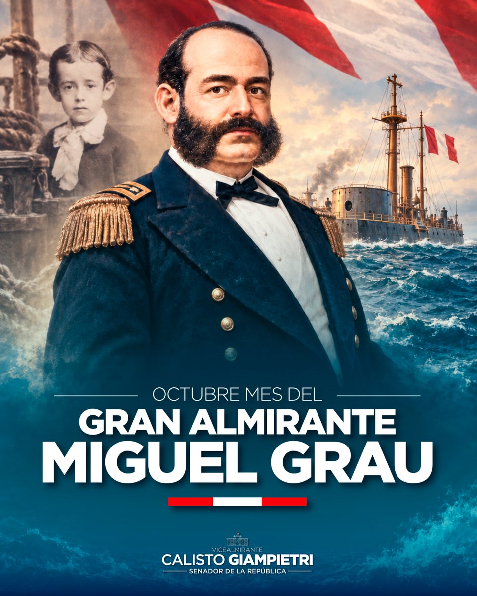 CalistoGiampiet's tweet photo. Iniciamos octubre rindiendo homenaje al Gran Almirante Miguel Grau Seminario, símbolo de honor, deber y amor por el Perú. 🇵🇪⚓

#MiguelGrau #GranAlmirante #MarinaDeGuerra #HistoriaDelPerú #Perú https://t.co/h67XWRLw0T