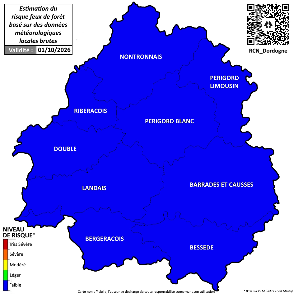 RCN_Dordogne's tweet photo. ℹ️ [PREVENTION]

🔥 Estimation* du risque #FeuxDeForêt (#IFM) par massif forestier en #Dordogne pour 24h du 30/09 au 01/10/26 à 18h (16h UTC)
+ Météo des forêts Météo-France pour 48h
#FDF2026 #EFFIS #DFCI

📲💻 Toutes vos infos : https://t.co/XXSZdJiG5Y

* https://t.co/uwhaiV1Muq https://t.co/bcl3zG5MOR