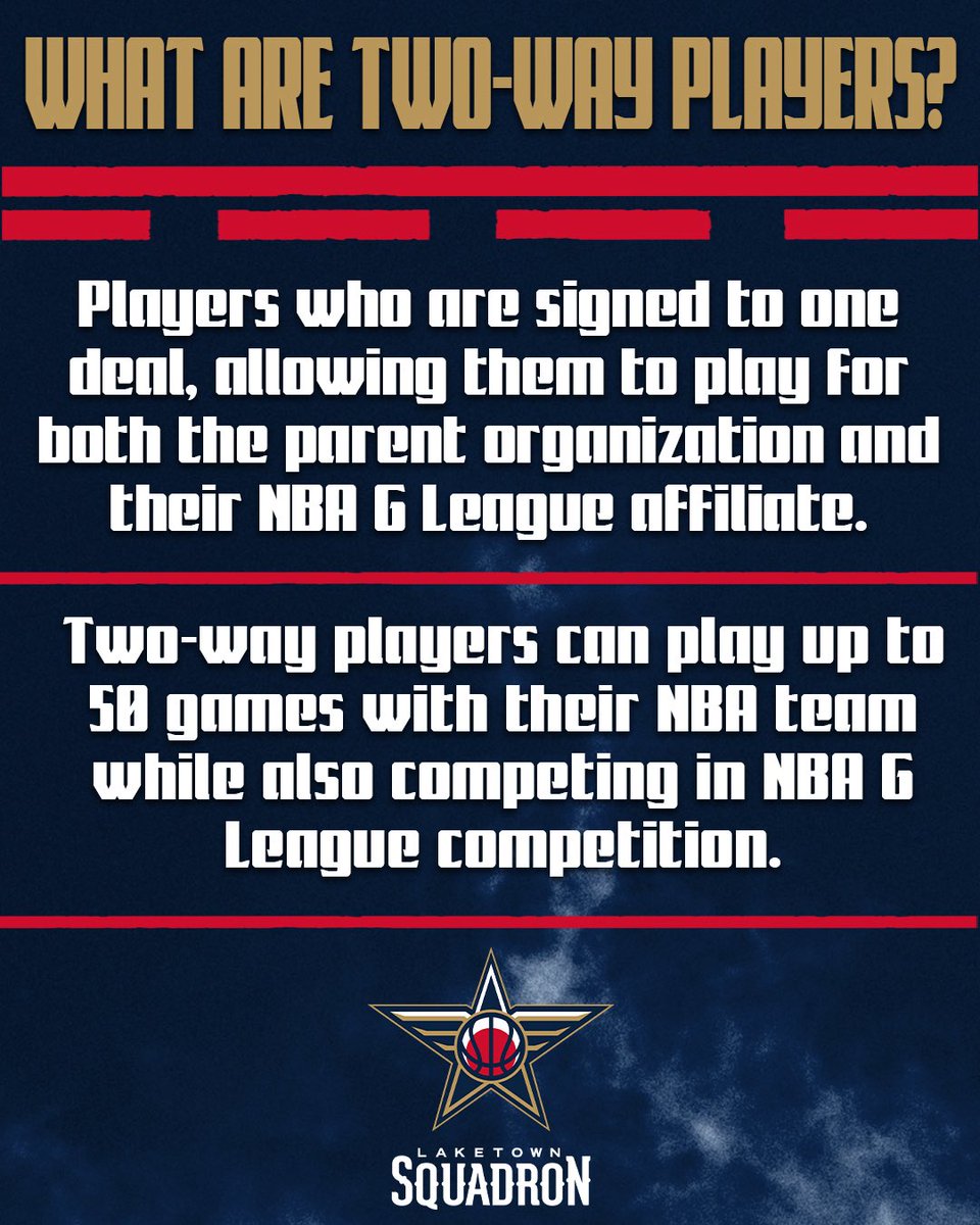GleagueSquadron's tweet photo. Welcome your Laketown Squadron two-way players! 

Swipe to learn all about @nbagleague two-ways. 📚 https://t.co/QyOZNxAGlg