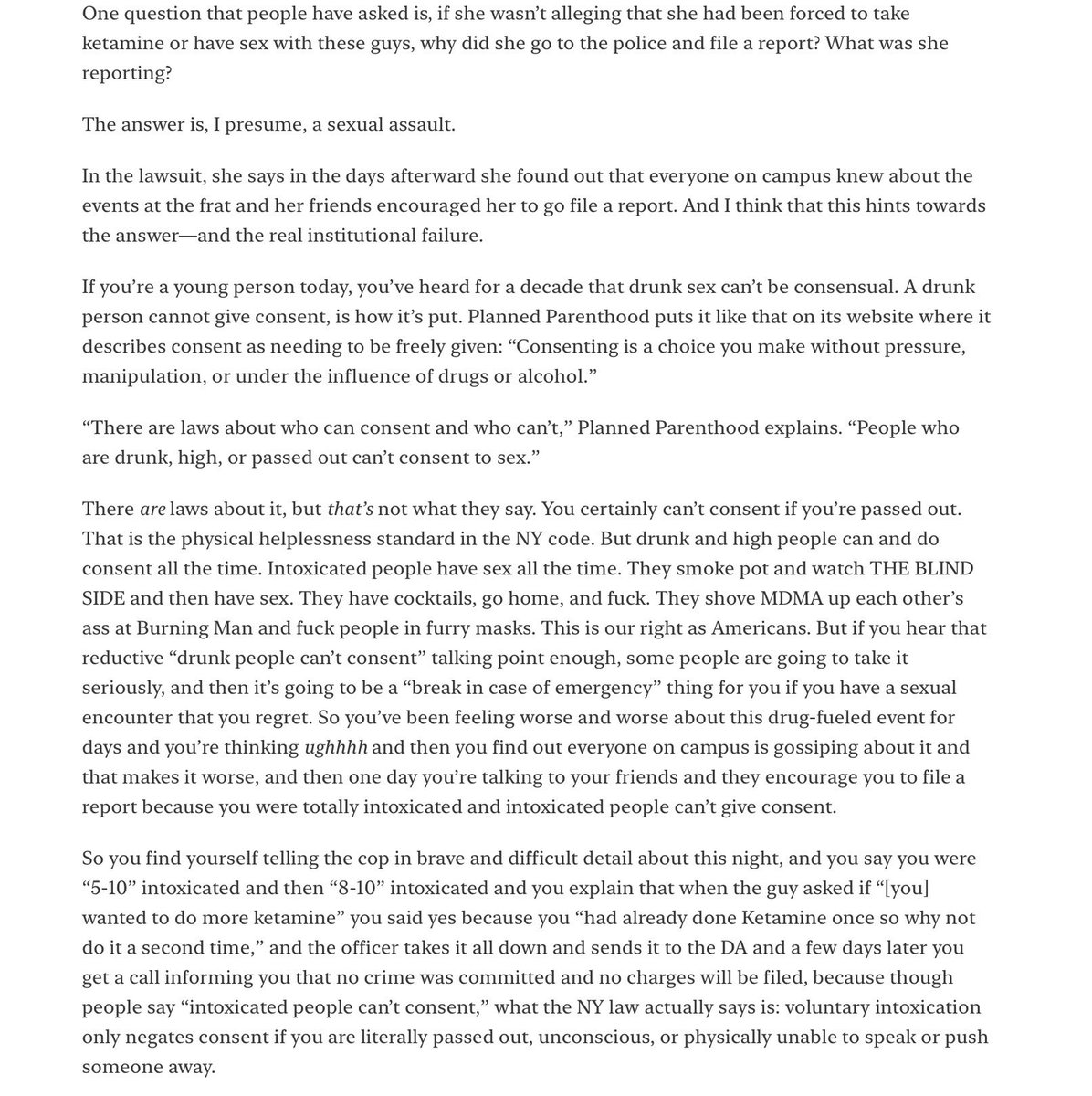 bendreyfuss's tweet photo. One of the problems I think is that places like Planned Parenthood tell people that intoxicated people can’t consent. That impaired judgment means you can’t consent. But that isn’t the law anywhere. So people are set up to be disappointed with the law.

https://t.co/jNZ0FZNziq https://t.co/bnDzZtS5dM