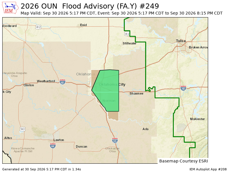 OUWEATHERBOT's tweet photo. OUN issues Flood Advisory for Cleveland, Oklahoma [OK] till Sep 30, 8:15 PM CDT https://t.co/NoJCm0Fs9a https://t.co/baeDsRwiKi