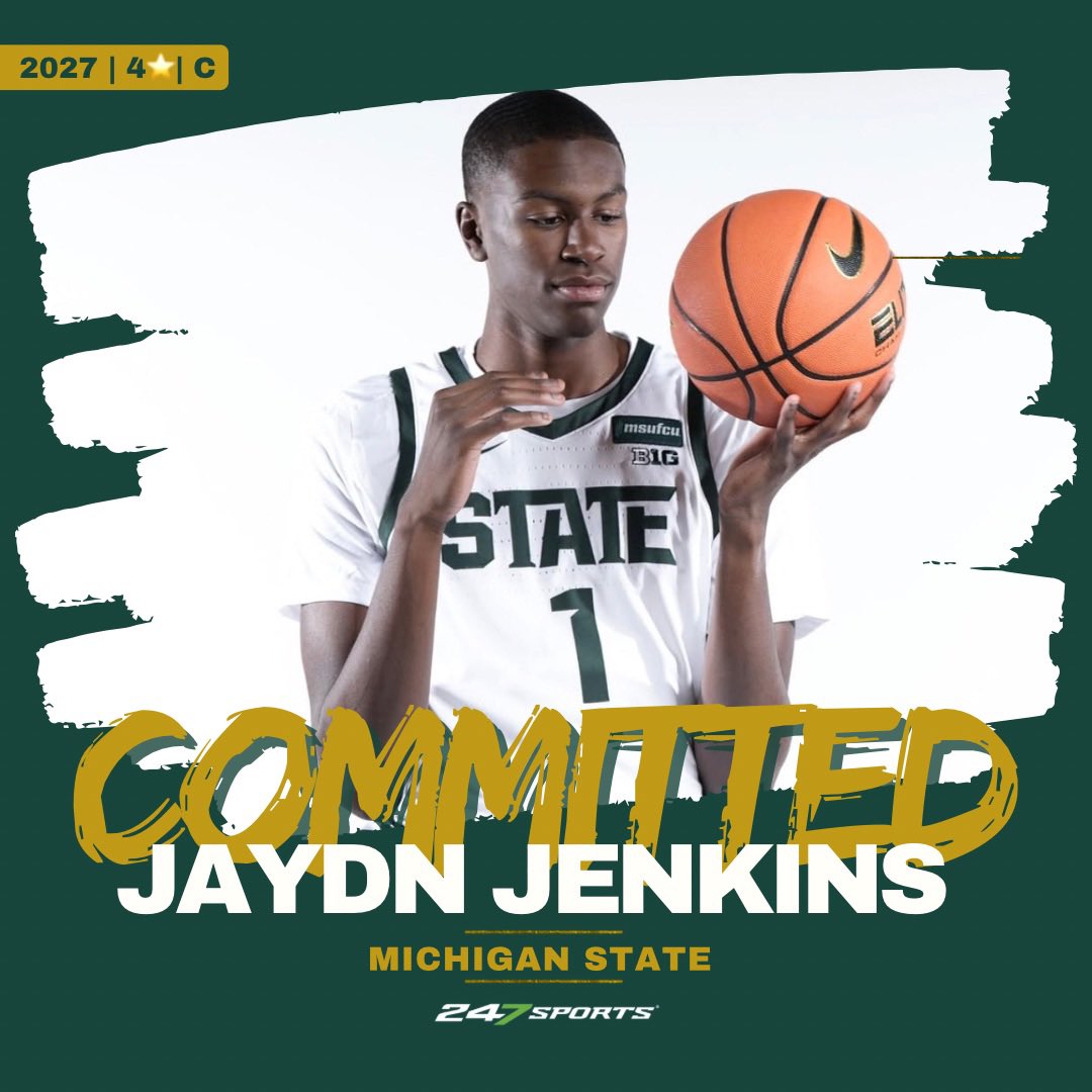 JustinThind's tweet photo. BREAKING: #MichiganState lands 4⭐️ center Jaydn Jenkins over Georgetown &amp; Xavier.

The 7-foot-4 wingspan Philly-area Archbishop Wood product joins 5⭐️ PG Antonio Pemberton in MSU’s 2027 class.

Tom Izzo goes 2 for 2 on Grind Week visitors.

Read (FREE): https://t.co/gF9U4n0xqH https://t.co/hGVg8z3SlL