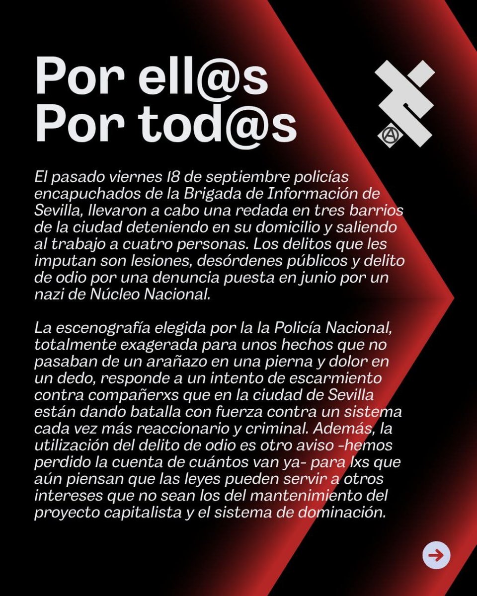 AnarquistasCL's tweet photo. En solidaridad con l@s detenid@s en Sevilla por odiar a los nazis https://t.co/P8zwsRFlac