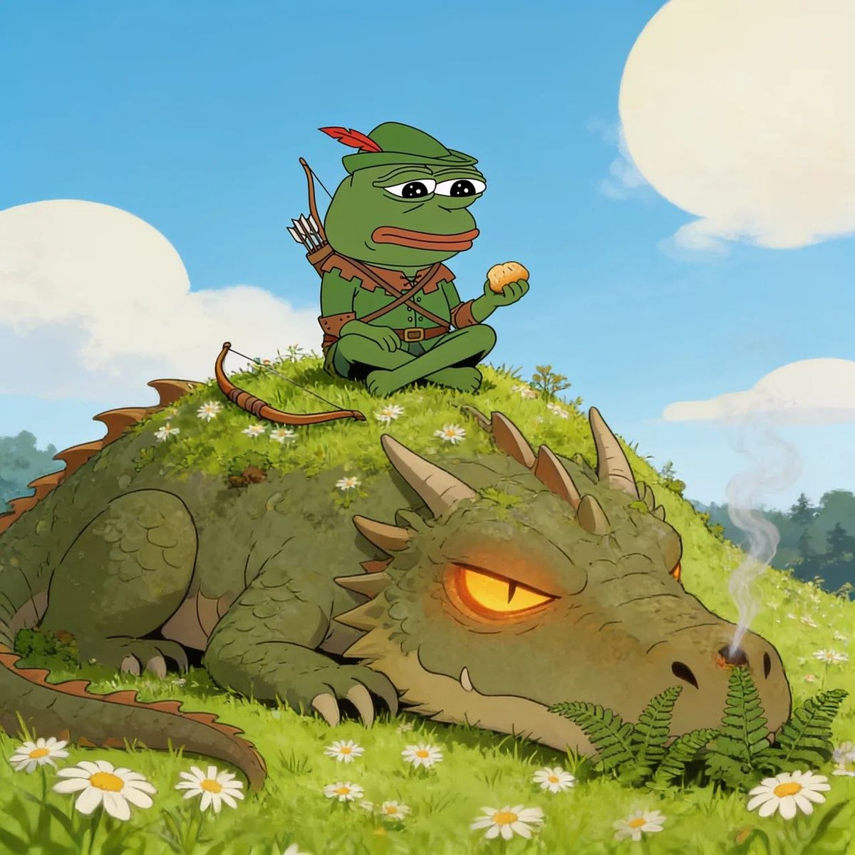 RobinPepeCoin's tweet photo. One eye is open and he is still eating https://t.co/UxRd55ReWs