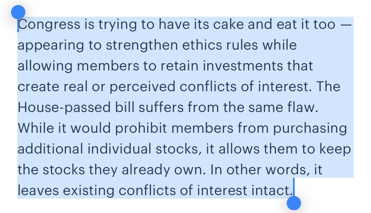 AudreyLStreb's tweet photo. Good time to reread this excellent op-ed from @MarkLGreenblatt on Congressional stock trading. https://t.co/ctc23kxNmE