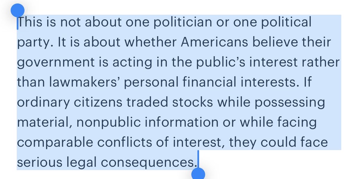 AudreyLStreb's tweet photo. Good time to reread this excellent op-ed from @MarkLGreenblatt on Congressional stock trading. https://t.co/ctc23kxNmE