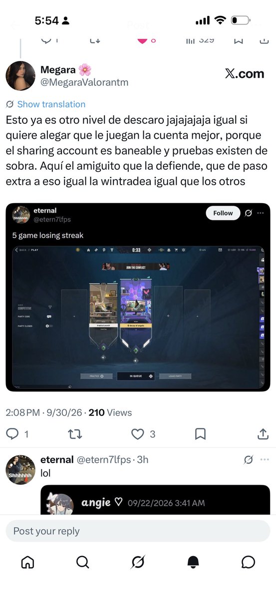 MegaraValorantm's tweet photo. @blupabb @ItsGamerDoc Ella borró la publicación pero primero admitió públicamente que ella había vendido su cuenta, después dijo que era un amigo que se dedicaba a acosar a chicas en swiftplay  para al final darnos cuenta de que aparte le juegan la cuenta en rankeds. SHARING ACCOUNT Y WT @ItsGamerDoc https://t.co/A3ovV83grm