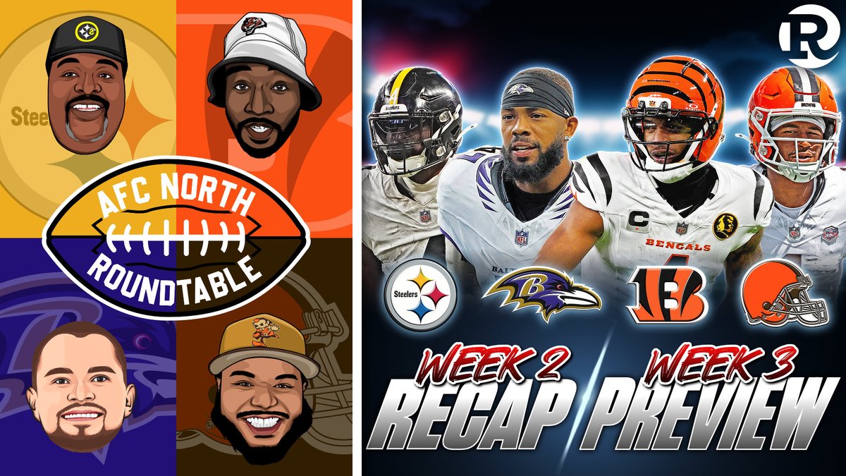 AFCN_Roundtable's tweet photo. 🚨The AFC North Roundtable is LIVE NOW!!🚨

🎤 Hosts: 
@yapmatt #RavensFlock      
@ChefZae23 #DawgPound      
@zimwhodey #WhoDey      
@SteelerAlmighty #HereWeGo      

Link below⬇️
https://t.co/UaQQlRAzOe https://t.co/Xs1WvG5LRL