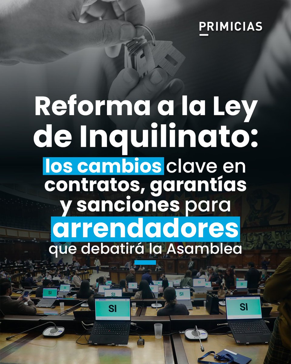 Primicias's tweet photo. La reforma que debatirá la Asamblea el 1 de octubre apunta a cambiar una Ley de Inquilinato que no ha sido tocada desde hace 20 años, y de ser aprobada, dará nuevas obligaciones a los arrendadores e inquilinos. https://t.co/eedaIXYX81 https://t.co/9f62UXephB