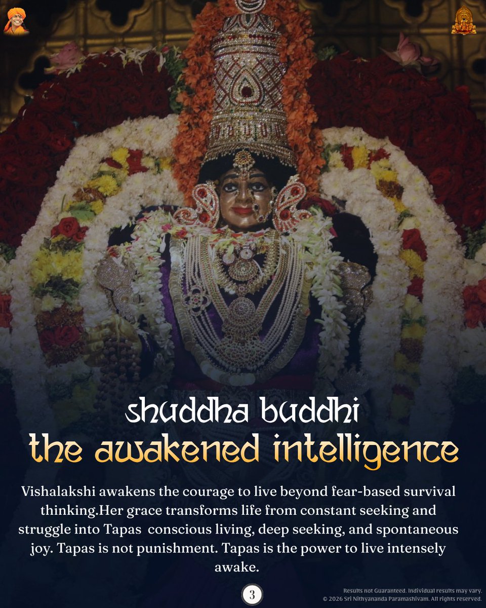 SriNithyananda's tweet photo. DEVI VISALAKSHI — THE MOTHER OF INFINITE VISION

In KAILASA, Navaratri invokes Devi Vishalakshi, the embodiment of infinite vision, Shuddha Buddhi, fearless living, and spontaneous joy.

Her grace awakens pure intelligence, dissolves fear and limitation, and empowers us to experience life with clarity, courage, and deep inner freedom.

#DeviVishalakshi #Navaratri #ShuddhaBuddhi #KAILASA #DivineMother #Tapas #Nithyananda