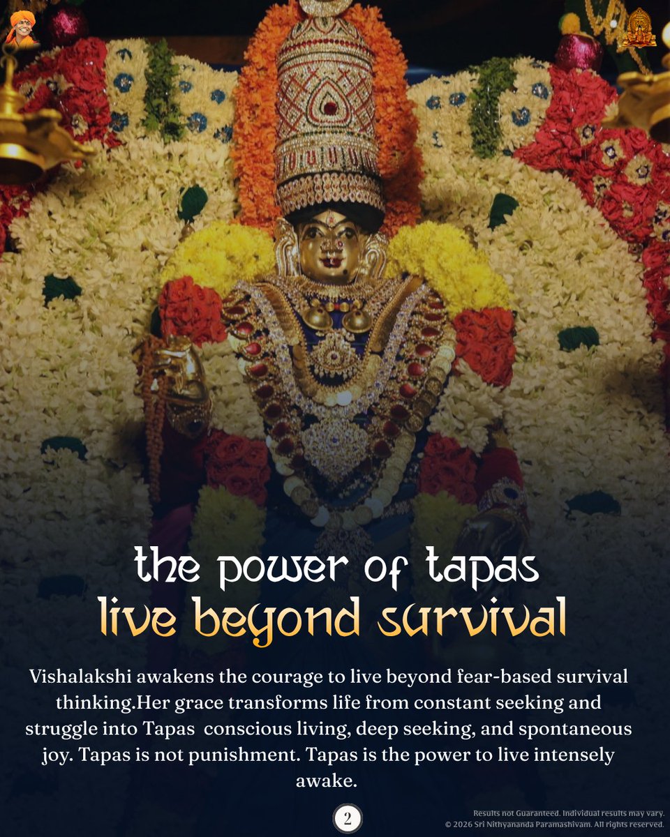 SriNithyananda's tweet photo. DEVI VISALAKSHI — THE MOTHER OF INFINITE VISION

In KAILASA, Navaratri invokes Devi Vishalakshi, the embodiment of infinite vision, Shuddha Buddhi, fearless living, and spontaneous joy.

Her grace awakens pure intelligence, dissolves fear and limitation, and empowers us to experience life with clarity, courage, and deep inner freedom.

#DeviVishalakshi #Navaratri #ShuddhaBuddhi #KAILASA #DivineMother #Tapas #Nithyananda