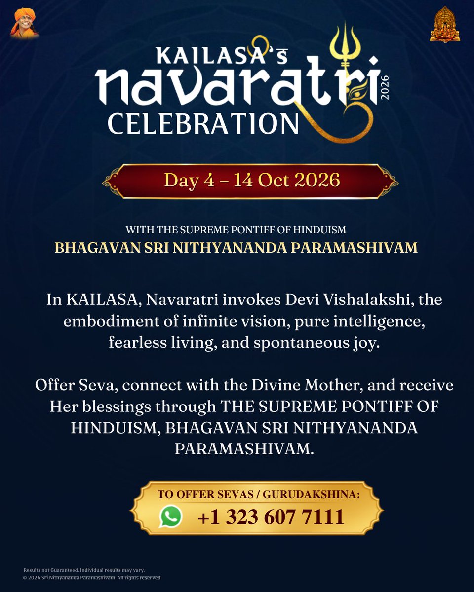 SriNithyananda's tweet photo. Offer Seva, connect with the Divine Mother, and receive Her blessings through THE SUPREME PONTIFF OF HINDUISM, BHAGAVAN SRI NITHYANANDA PARAMASHIVAM. https://t.co/qkrfXyMH0i