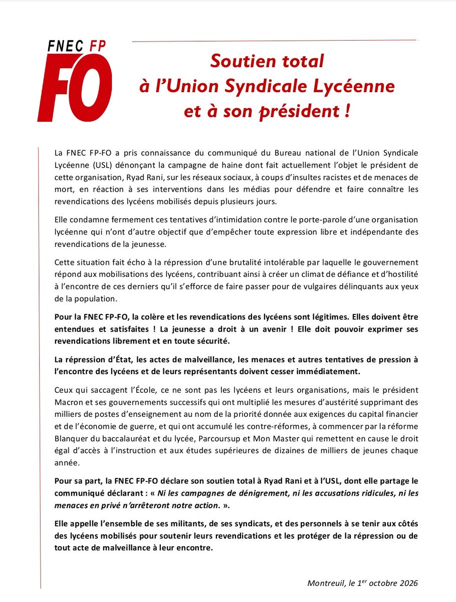 FnecFpFO's tweet photo. Soutien à l'@USLSyndicat ! https://t.co/yPXjyfSb9R