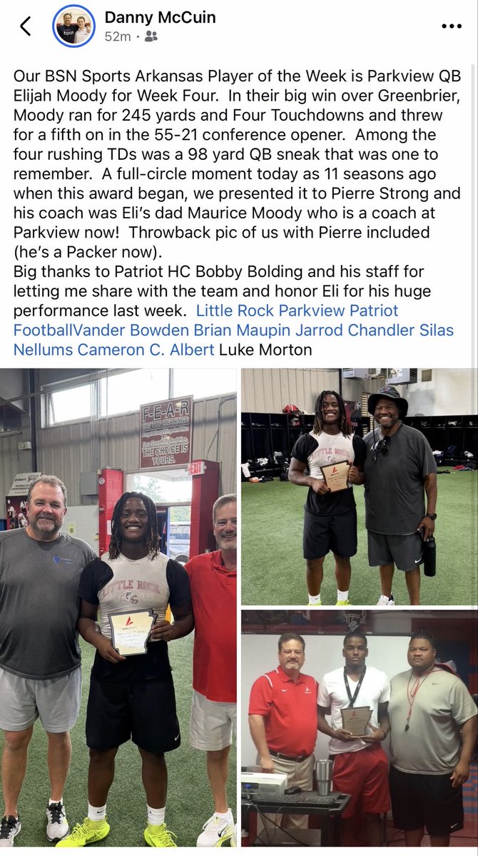 ParkviewLr's tweet photo. @BSNSPORTS Arkansas Player of the Week! @MoodyElijah4 #TheView #QB1 https://t.co/J3UZoOGDh1