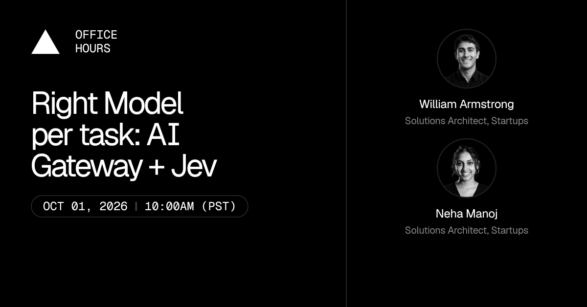 nnmanojj's tweet photo. A model that can't write a sentence just became one of the hottest models on @vercel AI Gateway.

Jev makes decisions: route this, approve that, which model should handle this.

Office hours tomorrow on choosing the right model per task, with AI Gateway, Jev and @eve.

Sign up here: https://t.co/6cuegXCDAo