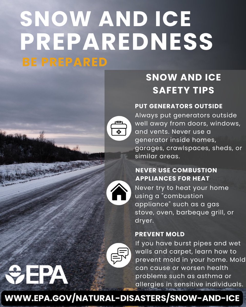 EPAregion6's tweet photo. Winter weather brings more than cold temperatures ❄️  Prepare your home for snow, ice, and potential power outages. 

For additional guidance ➡️  https://t.co/Kta3OH4xxx 

#NationalPreparednessMonth https://t.co/2rb22MO0ia
