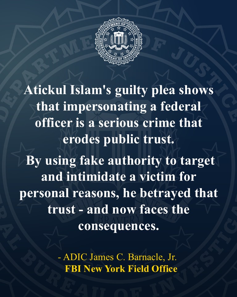 NewYorkFBI's tweet photo. Former New York City Police Department Sergeant Pleads Guilty to Impersonating ICE Official @EDNYnews

Read more at: https://t.co/lFf4JqSq0e https://t.co/qyOw3lVcyA