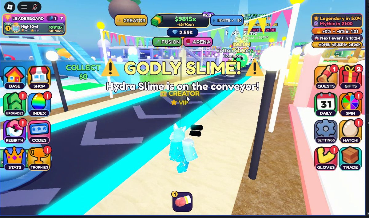 Balth05's tweet photo. I built a Roblox game where you STEAL slimes from other players' bases 🦹

🥚 NEW: Mystery Eggs, protect them while they hatch!
👋 Slap thieves away
🎁 Code TIKTOK = free gems

https://t.co/DOZECOW1dx

#Roblox #RobloxDev https://t.co/eUS1XovhkW