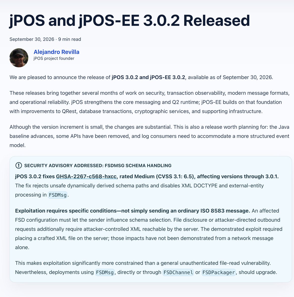apr's tweet photo. #jPOS and jPOS-EE 3.0.2 have been released.

Info here: https://t.co/7ateTzCX70 https://t.co/DEX6Q4tQr2