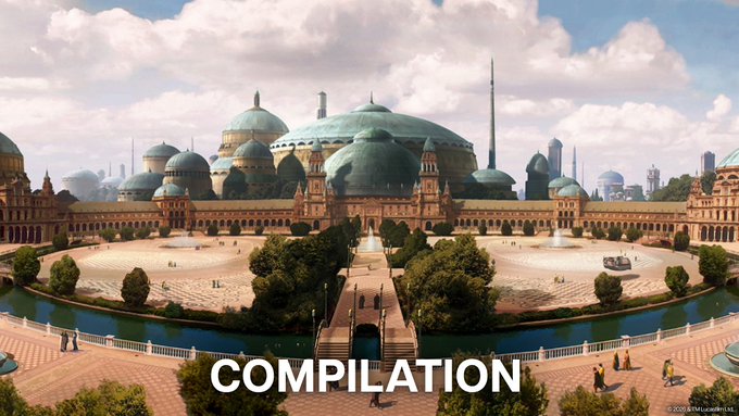 A grand fantasy city with multiple domed buildings and a central plaza, overlaid with the text 'COMPILATION' and a copyright notice for 'ATELIER LUBITECA Co., Ltd.'