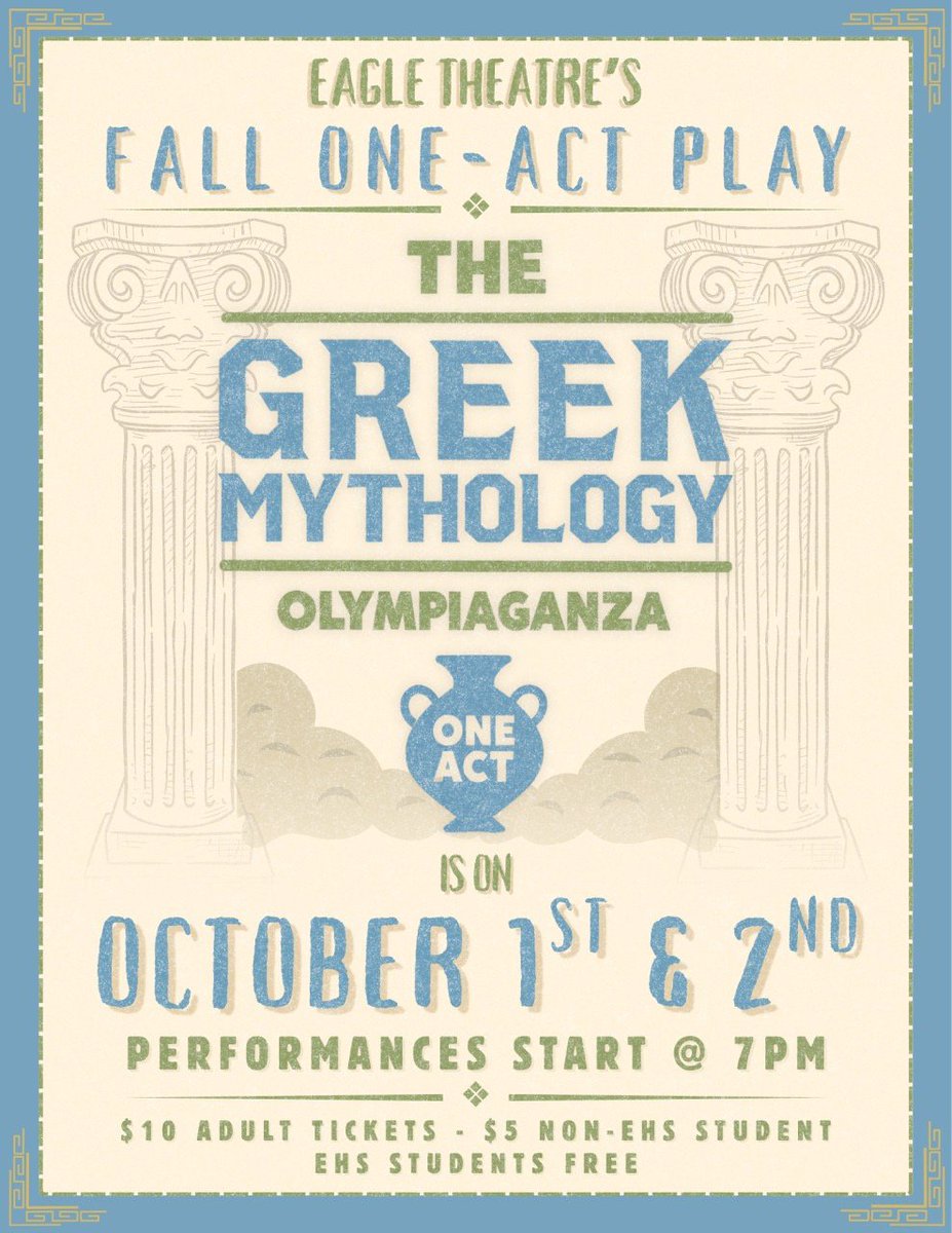 EHS_Eagles's tweet photo. You do not want to miss Eagle Theatre's presentation of the Fall One-Act Play “OLYMPIAGANZA” Thursday, October 1st, and Friday, October 2nd at 7PM in the EHS Auditorium!  Go EAGLES!!! https://t.co/udsLTeQ98M