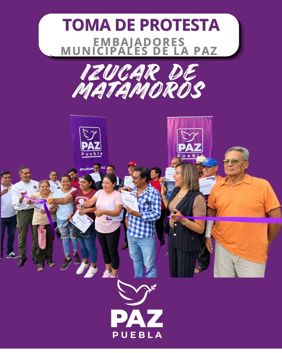PartidoPazPue's tweet photo. PAZ sigue construyéndose desde los municipios. 🕊️
Hoy tomó protesta el Embajador de la PAZ en Izucar de matamoros : organización, comunidad y compromiso para reconstruir nuestro tejido social.

#PueblaMerecePAZ #MéxicoMerecePAZ https://t.co/vn8nn42m3g