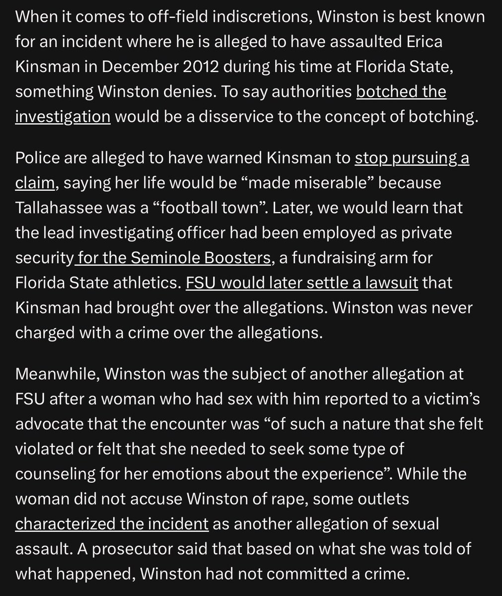 _kraftpunkk's tweet photo. Jameis Winston is a piece of shit that has sexually assaulted multiple women. https://t.co/mDJv3cKiC5