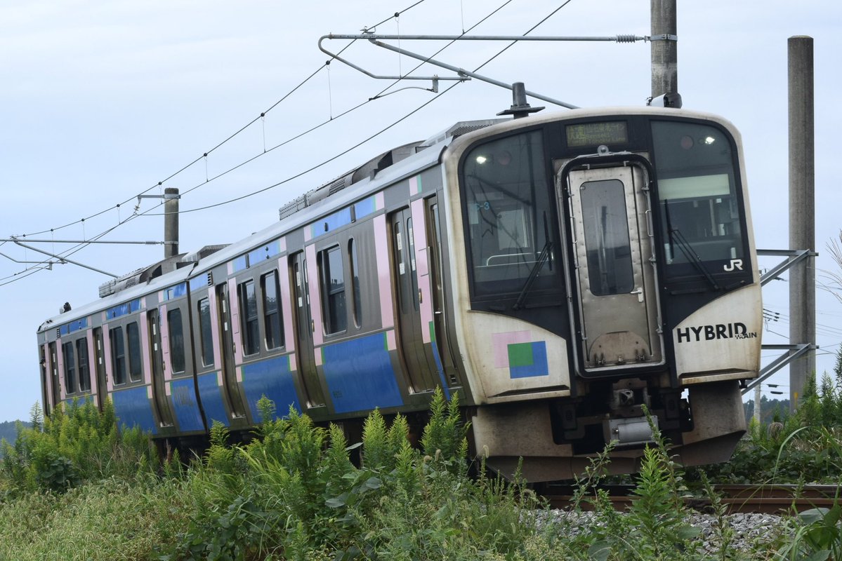 SenMori_TOHOKU's tweet photo. #仙石東北ライン 
小牛田駅構内での脱線の影響で一部車両が出庫不可となり、2両での運転となりました。

5561D
快速 石巻行き
HB-E210系 C-3 https://t.co/hNUZB7u2st