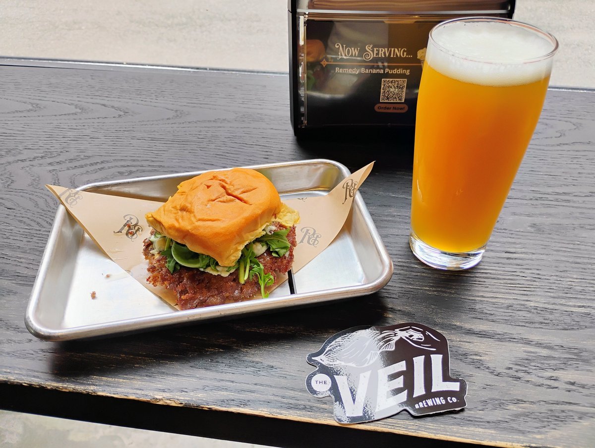 BeerSnobSean's tweet photo. A 1st visit to @theveilbrewing in Richmond, Virginia. A pour of #whiteferrari, a soft and creamy hazy IPA. Had a #remedyburger for lunch. #richmondbeer #virginiabeer #beer @MikeSlomba @DrGoodBeer @scottvillers https://t.co/Z6QSjQIbEC