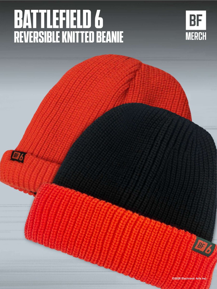 BF_Merch's tweet photo. Wear the Battlefield 6 Reversible Knitted Beanie your way and stay ready for cold-weather missions.

https://t.co/tRBWOYlcwN

@Battlefield #Battlefield #BattlefieldMerch https://t.co/iB46x9HVRy